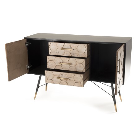 DORRIE Black Sideboard with 2 Doors and 3 Drawers - Scandi Style