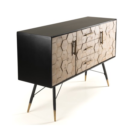 DORRIE Black Sideboard with 2 Doors and 3 Drawers - Scandi Style