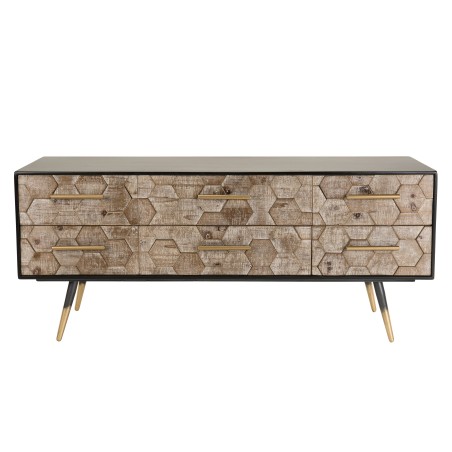 Meuble TV DORRIE noir 6 tiroirs scandi bois Sapin marqueté