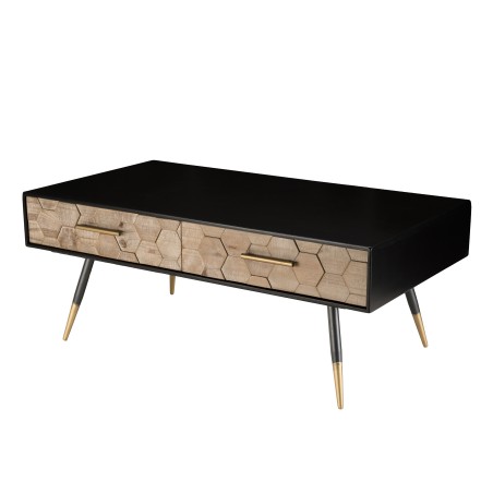 DORRIE Black Rectangular Coffee Table with 2 Drawers