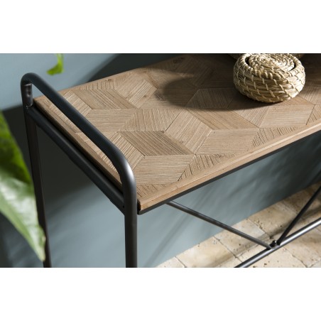 HELENA Console Table - Fir Wood Top Black Metal Legs