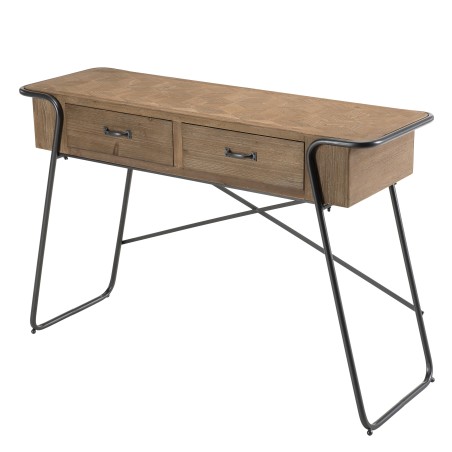 HELENA Console - 2 Drawers Natural Fir Wood Top Metal Legs