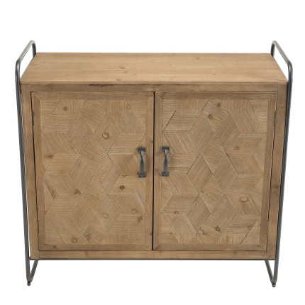HELENA Buffet 2 Doors Fir Wood Marquetry Metal Legs