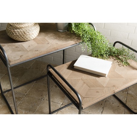 Set de 2 tables d'appoint gigognes HELENA - Sapin marqueté
