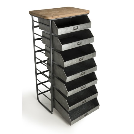 Chiffonnier HELENA - Meuble 7 tiroirs Zinc et Sapin