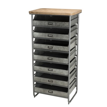 Chiffonnier HELENA - Meuble 7 tiroirs Zinc et Sapin