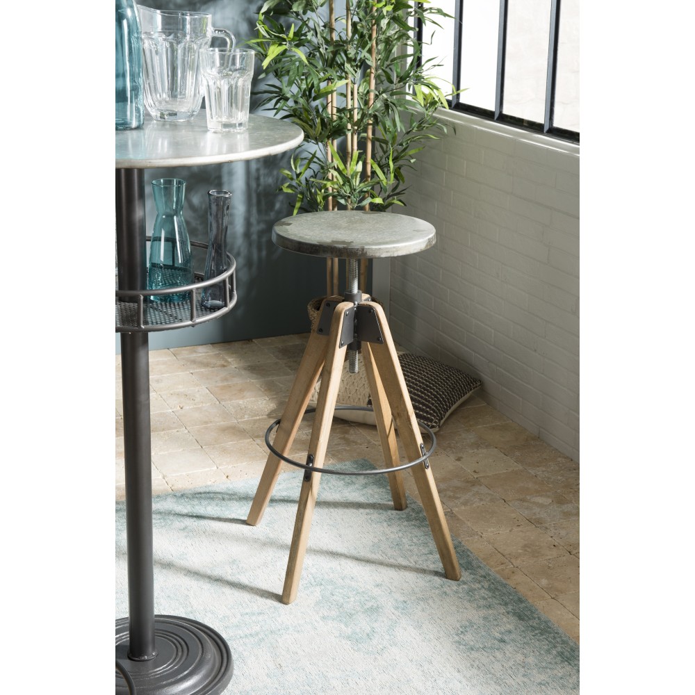 Tabouret de bar HELENA - Assise ronde Zinc vieilli