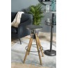 HELENA Bar Stool - Round Seat Aged Zinc Fir Wood Legs