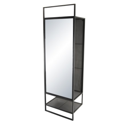 Meuble d'entrée HELENA noir avec porte-manteaux et miroir