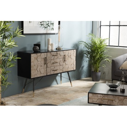 DORRIE Black Sideboard with 2 Doors and 3 Drawers - Scandi Style
