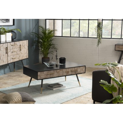 DORRIE Black Rectangular Coffee Table with 2 Drawers