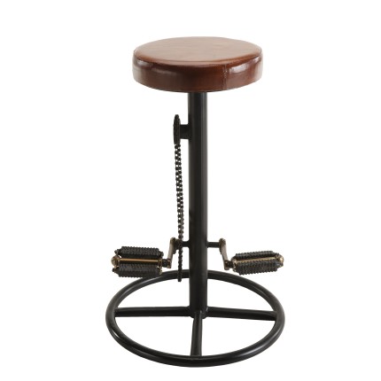 ROMAIN Industrial Bar Stool - Brown Leather & Black Metal