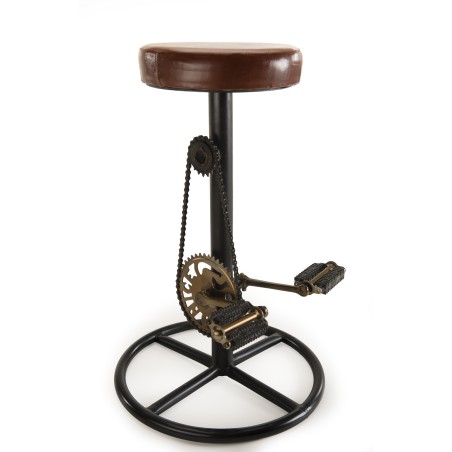 ROMAIN Industrial Bar Stool - Brown Leather & Black Metal