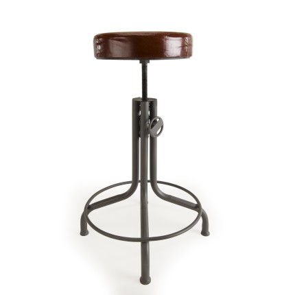 ROMAIN Industrial Leather Stool Brown Adjustable Height