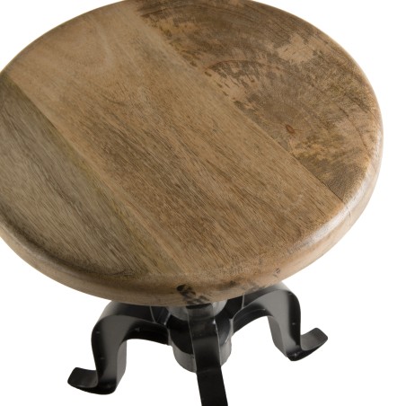 ROMAIN - Industrial Stool Wooden Seat Adjustable Height Black Metal