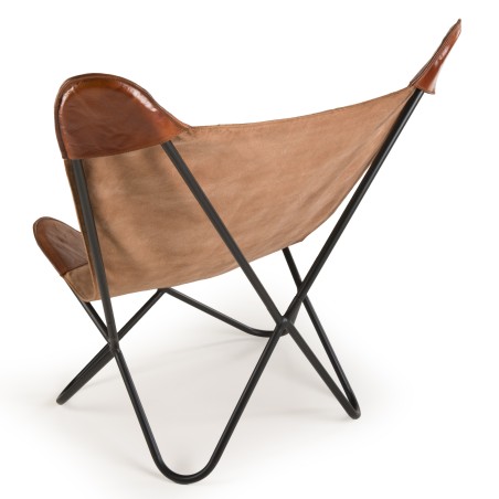 ROMAIN Butterfly Chair - Brown Canvas and Leather