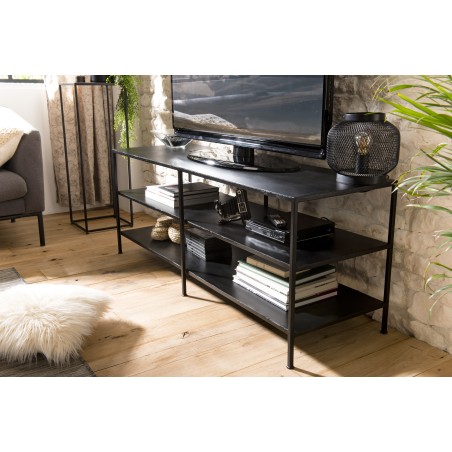 ROMAIN Black TV Stand with 2 Industrial Metal Shelves