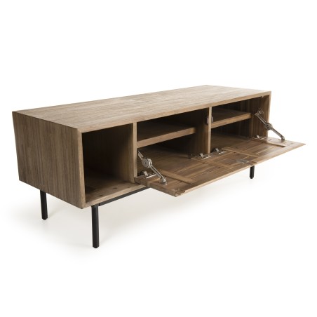 ARTURO TV Stand - Acacia Wood 2 Folding Doors 1 Shelf 1 Niche Metal Legs