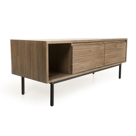 ARTURO TV Stand - Acacia Wood 2 Folding Doors 1 Shelf 1 Niche Metal Legs