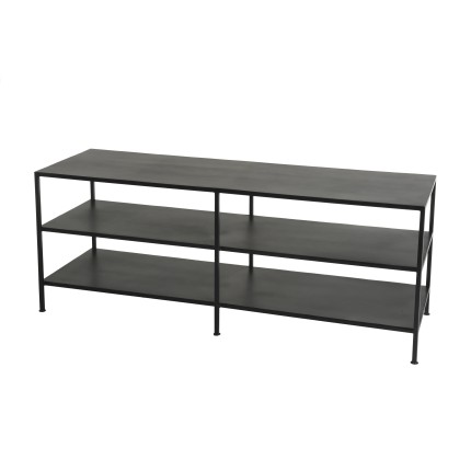 ROMAIN Black TV Stand with 2 Industrial Metal Shelves