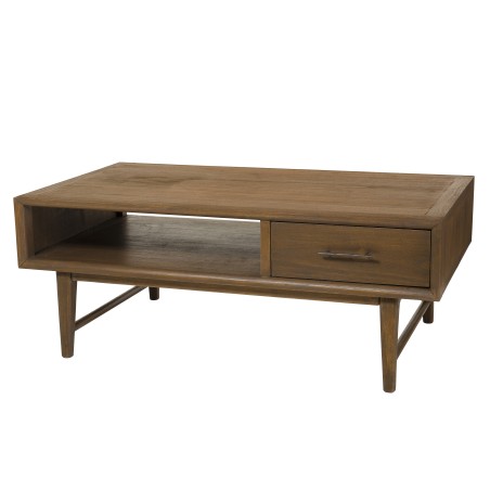 LARA Rectangular Brown Coffee Table with 2 Drawers and 1 Niche - Mindi Wood
