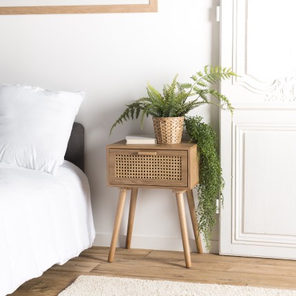 Rodrigo Natural-Coloured Bedside Table with 1 Drawer and Cane Finish