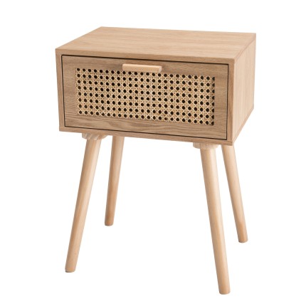 Rodrigo Natural-Coloured Bedside Table with 1 Drawer and Cane Finish