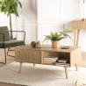 Table basse RODRIGO bois cannage 2 tiroirs 1 niche