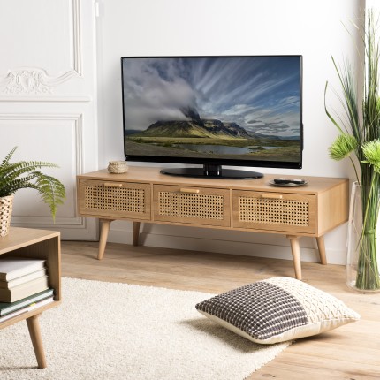 Rodrigo TV Stand with 3 Drawers and Cane