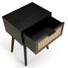 ANGELO Black Wooden Bedside Table with 1 Drawer and Cane Finish