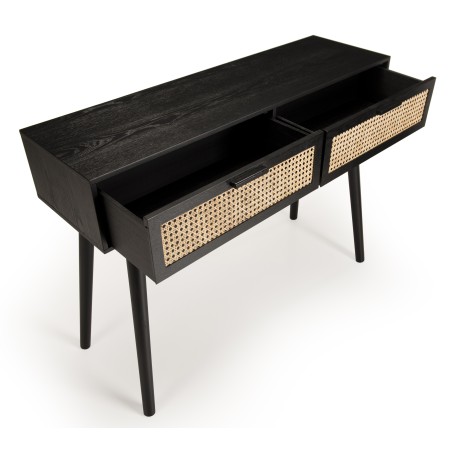 Console noire bois 2 tiroirs cannage ANGELO