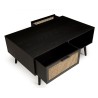 ANGELO Black Wooden Coffee Table with Drawers and Cane Finish