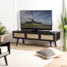 ANGELO Black Wooden TV Stand with 3 Drawers and Cane Finish