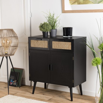 Buffet ANGELO - Bois noir 2 tiroirs cannage