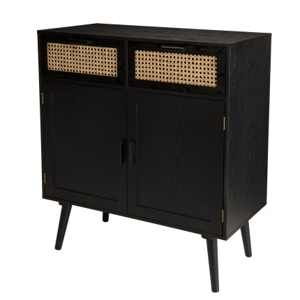 Buffet ANGELO - Bois noir 2 tiroirs cannage