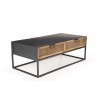 DORIA Rectangular Black Metal Coffee Table with 2 Natural Cane Drawers