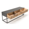 DORIA Black Metal TV Stand with 3 Natural Cane Drawers