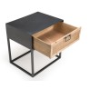 DORIA - Black Metal Bedside Table with Natural Cane Drawer