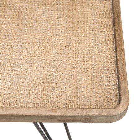 DORIA - Natural Rattan Console Table with Black Metal Hairpin Legs