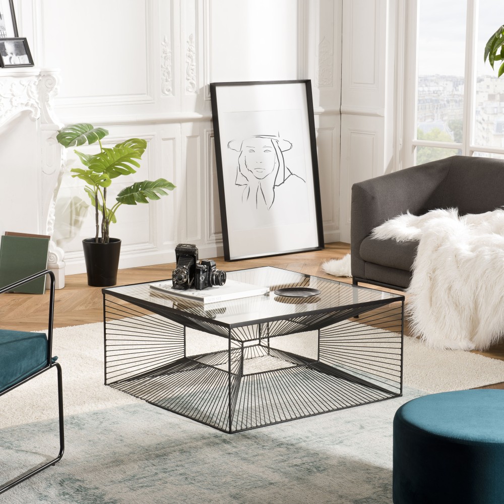 TOD - Square Coffee Table 80.5x80.5cm Black Metal Glass Top