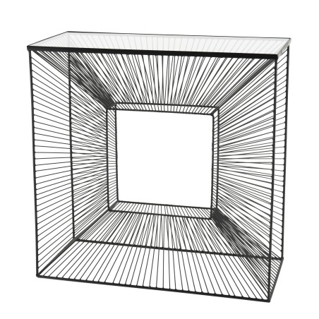 TOD Square Black Metal Console Table with Glass Top