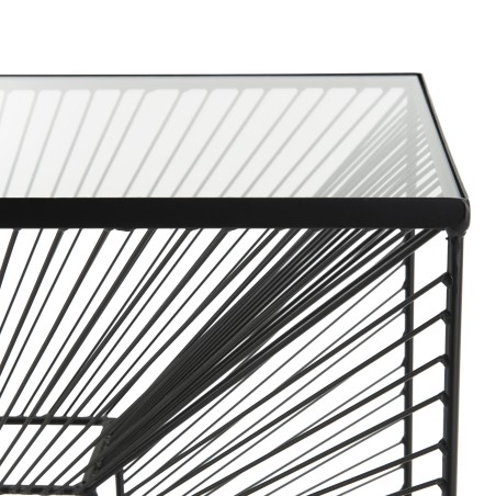 TOD Square Black Metal Console Table with Glass Top