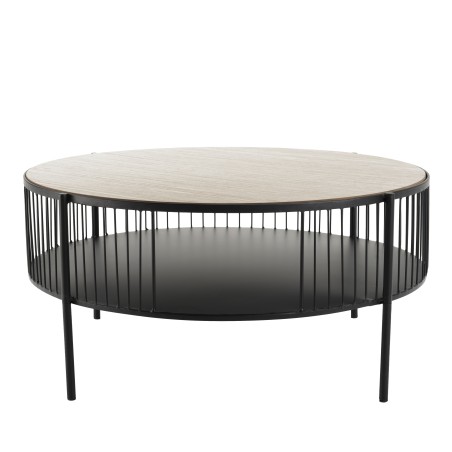 TOD Round Coffee Table Double Tray 80x80cm Metal Base Light Wood
