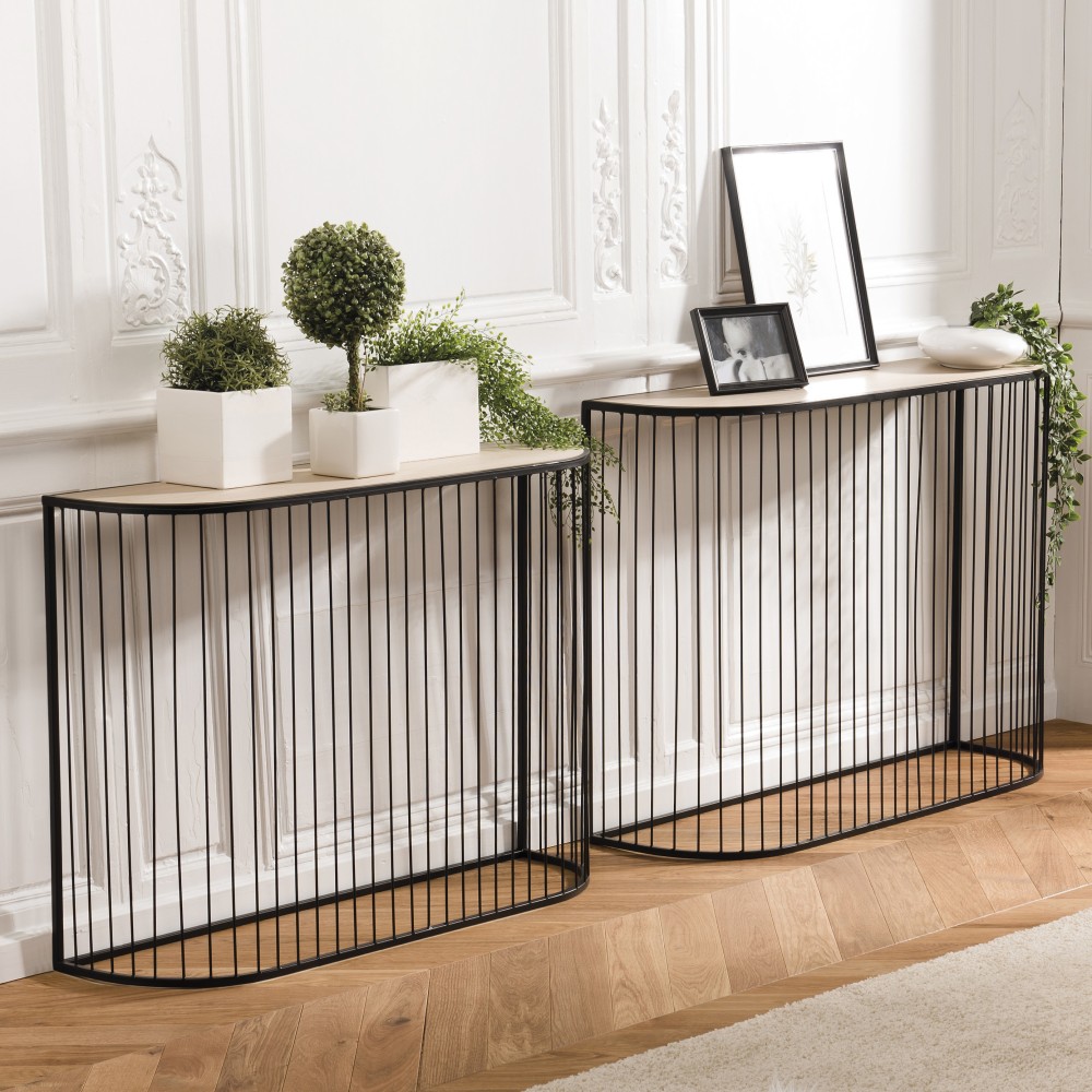 Set de 2 consoles TOD en métal noir et bois clair