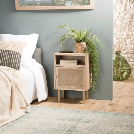 Chevet LAURA - 1 niche 1 porte toile de jute