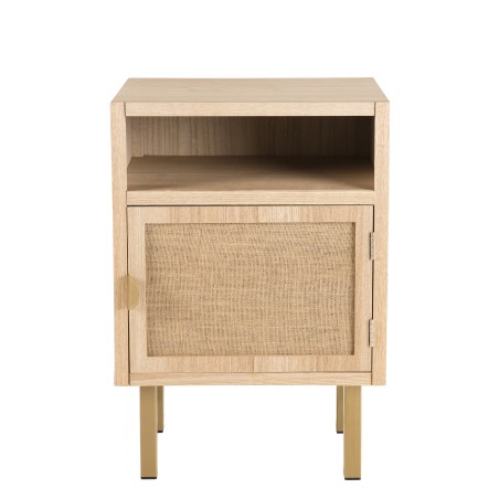 ALINE Bedside Table - Jute Fabric & Gold Metal Legs