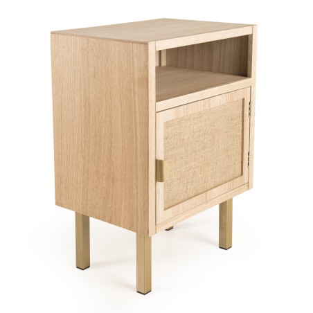 LAURA Bedside Table - Jute Fabric & Gold Metal Legs