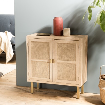 Buffet LAURA - Bois clair et toile de jute