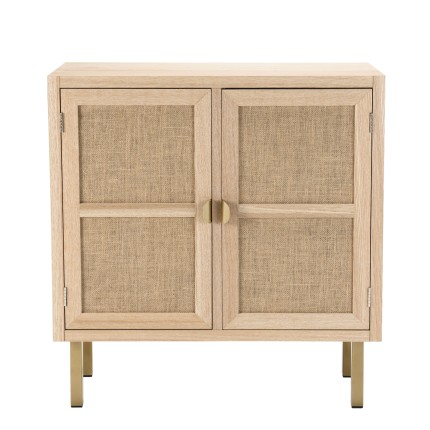LAURA Sideboard - 2 Doors Jute Fabric Gold Metal Legs