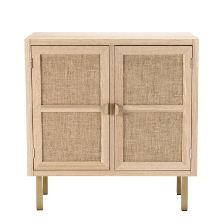 LAURA Sideboard - 2 Doors Jute Fabric Gold Metal Legs